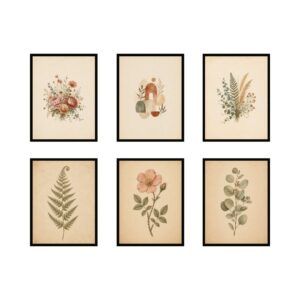 Vintage Floral Botanical Prints, Boho Watercolor Gallery Wall Set